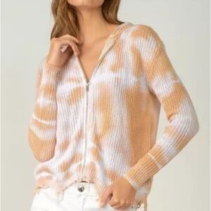 Elan Womens Hooded Full Zip Tie Dye Cotton Sweater ASO Greys Anatomy Tan White L